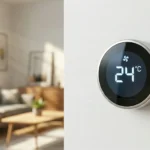 Smart thermostat showing 24 degrees Celsius in a Dubai home.