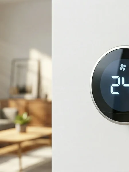 Smart thermostat showing 24 degrees Celsius in a Dubai home.